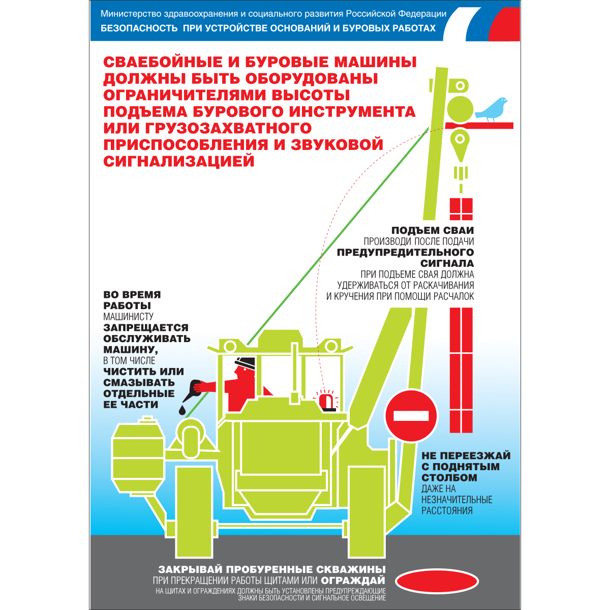 Плакат "Безопасность при устройстве оснований и буровых работах" - 1 л.