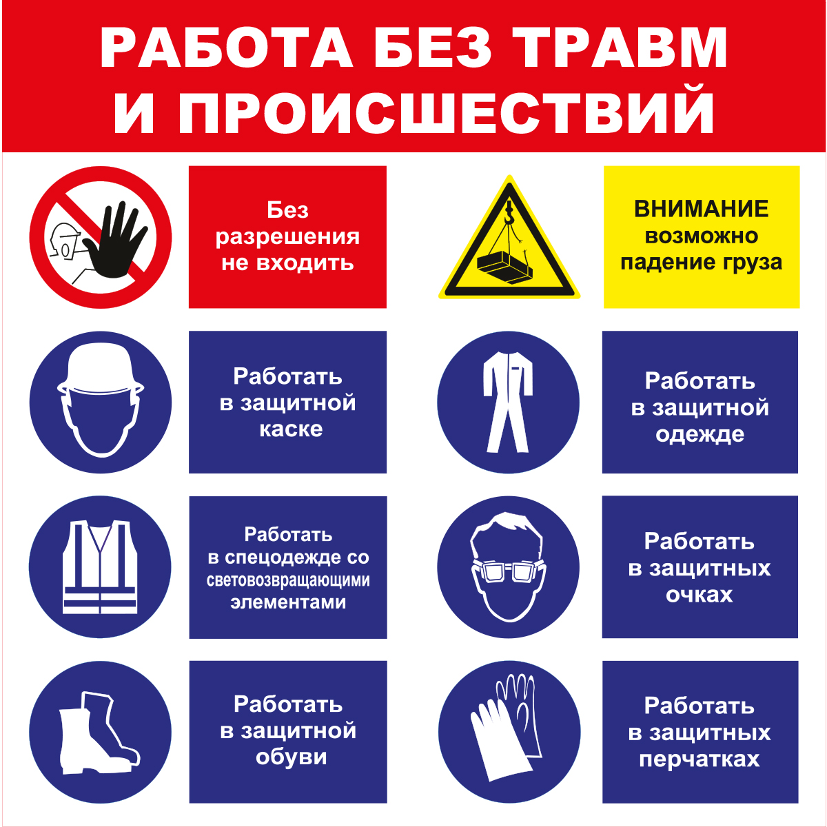 Стенд "Работа без травм и происшествий (Пластик 1000 х 1000)"